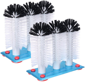 Spoelborstels - 2x - 3 borstels - bierglazen - 19 x 18 x 10 cm - blauw - glazenwasborstel