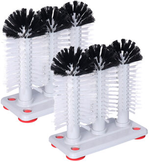 Spoelborstels - 2x - 3 borstels - bierglazen - 19 x 18 x 10 cm - grijs - glazenwasborstel