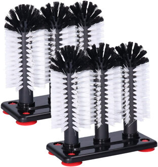 Spoelborstels - 2x - 3 borstels - bierglazen - 19 x 18 x 10 cm - zwart - glazenwasborstel