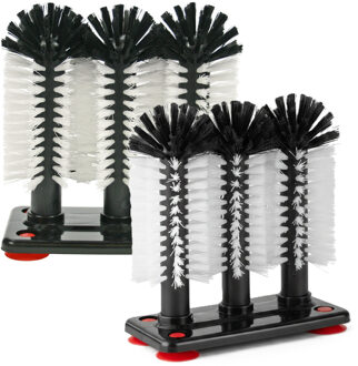 Spoelborstels - voor bierglazen - 2x - 19 x 18 x 10 cm - zwart - horeca borstels