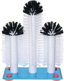 Spoelborstels voor glazen - 19 x 24 x 10 cm - zilver - 3 borstels - professionele borstels