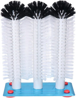 Spoelborstels voor glazen - 19 x 24 x 10 cm - zilver - 3 borstels - professionele borstels
