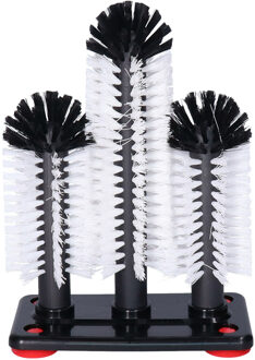 Spoelborstels voor glazen - 19 x 24 x 10 cm - zwart - 3 borstels - professionele borstels