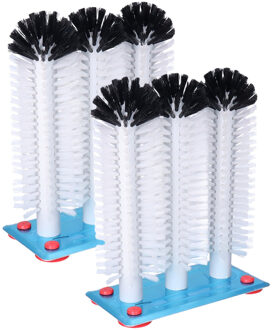 Spoelborstels voor glazen - 2x - 19x24x10 cm - zilver - 3 per set - professionele borstels
