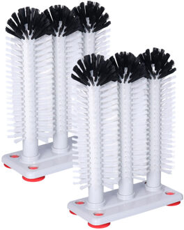 Spoelborstels voor glazen - 2x - 19x24x10cm - grijs - 3 borstels - professionele borstels