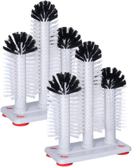 Spoelborstels voor glazen - 2x - 19x24x10cm - grijs - 3 borstels - professionele borstels