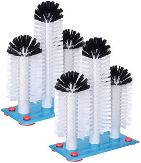 Spoelborstels voor glazen - 2x - 19x24x10cm - zilver - 3 borstels - professionele borstels