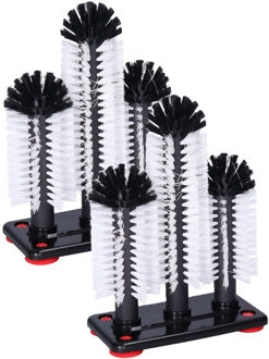 Spoelborstels voor glazen - 2x - 19x24x10cm - zwart - 3 borstels - professionele borstels