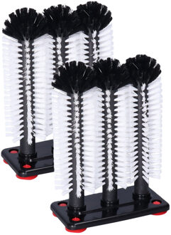 Spoelborstels voor glazen - 2x - 19x24x10cm - zwart - 3 borstels - professionele borstels