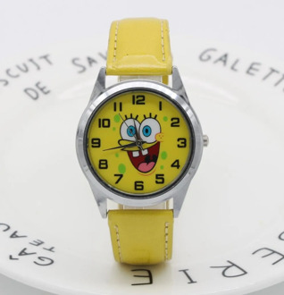 Spongebob dial boys and girls cute cartoon leather strap quartz watch child lovely Xmas gift dress clock Relogio kids watches