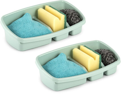 Spons houder - 2x stuks - 26x14 cm - mintgroen - doekjes organizer