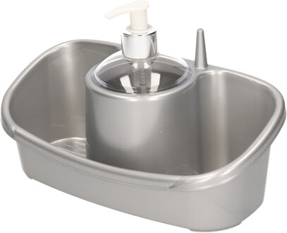 Sponsbakje met zeeppompje/dispenser zilver 26 cm
