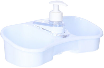 Sponsbakje met zeeppompje - wit - kunststof - 27 x 11 x 23 cm