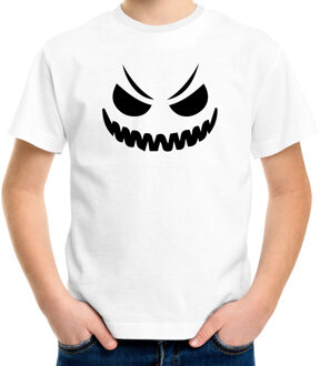 Spook gezicht horror shirt wit voor kinderen - verkleed t-shirt S (122-128)