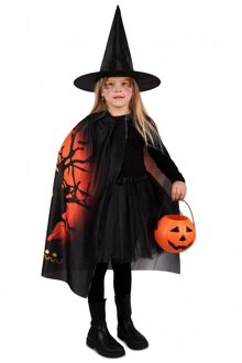 Spooky Halloween Cape Kind met Hoed Zwart, Oranje