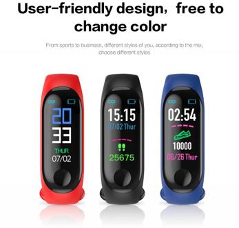 Sport Armband Hartslag Bloeddrukmeter Fitness Tracker Smart Band Stappenteller M3 Plus Smart Bluetooth willekeurig kleur 1stk