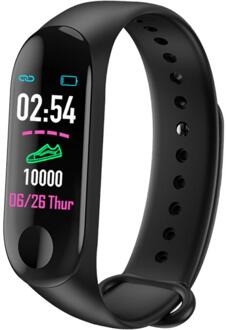 Sport Armband Hartslag Bloeddrukmeter Fitness Tracker Smart Band Stappenteller M3 Plus Smart Bluetooth zwart