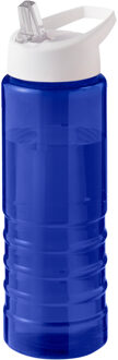 Sport bidon Hi-eco gerecycled kunststof - drinkfles/waterfles - blauw/wit - 750 ml