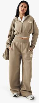 Sport Bubble Slogan Jogger Met Rechte Pijpen, Washed Khaki - L