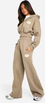 Sport Bubble Slogan Jogger Met Rechte Pijpen, Washed Khaki - XL