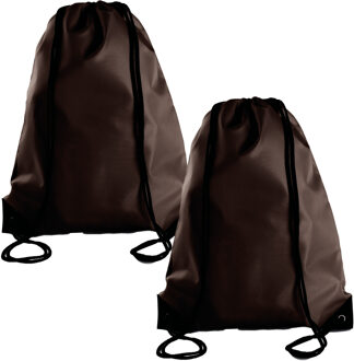 Sport gymtas/draagtas met rijgkoord - 2x - bruin - 34 x 44 cm - polyester - verstevigde hoeken