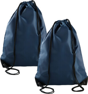 Sport gymtas/draagtas met rijgkoord - 2x - donkerblauw - 34 x 44 cm - polyester - verstevigde hoeken