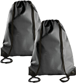 Sport gymtas/draagtas met rijgkoord - 2x - donkergrijs - 34 x 44 cm - polyester - verstevigde hoeken
