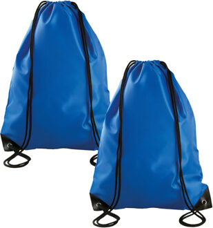 Sport gymtas/draagtas met rijgkoord - 2x - kobalt blauw - 34 x 44 cm - polyester - verstevigde hoeke