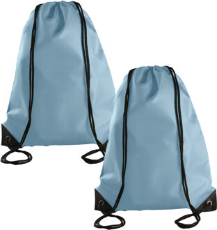 Sport gymtas/draagtas met rijgkoord - 2x - lichtblauw - 34 x 44 cm - polyester - verstevigde hoeken