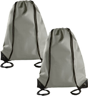 Sport gymtas/draagtas met rijgkoord - 2x - lichtgrijs - 34 x 44 cm - polyester - verstevigde hoeken