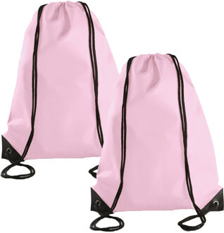 Sport gymtas/draagtas met rijgkoord - 2x - lichtroze - 34 x 44 cm - polyester - verstevigde hoeken
