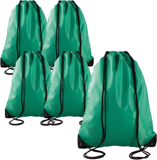 Sport gymtas/draagtas met rijgkoord - 5x - grasgroen - 34 x 44 cm - polyester - verstevigde hoeken