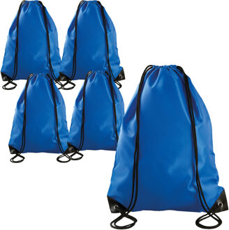 Sport gymtas/draagtas met rijgkoord - 5x - kobalt blauw - 34 x 44 cm - polyester - verstevigde hoeke