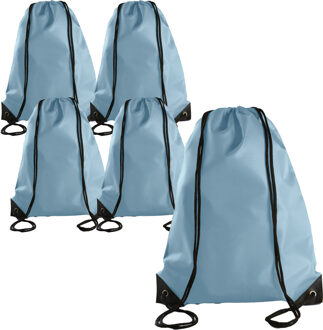 Sport gymtas/draagtas met rijgkoord - 5x - lichtblauw - 34 x 44 cm - polyester - verstevigde hoeken