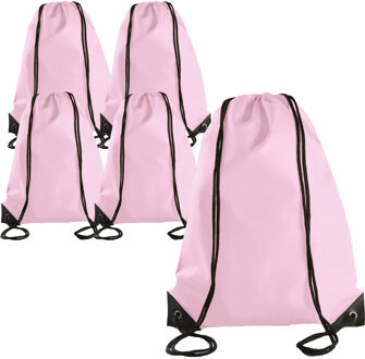 Sport gymtas/draagtas met rijgkoord - 5x - lichtroze - 34 x 44 cm - polyester - verstevigde hoeken
