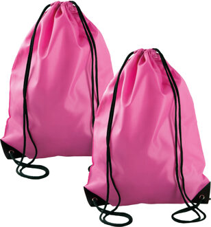 Sport gymtas/draagtas rijgkoord - 2x - fuchsia roze - 34 x 44 cm - polyester - verstevigde hoeken