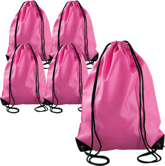 Sport gymtas/draagtas rijgkoord - 5x - fuchsia roze - 34 x 44 cm - polyester - verstevigde hoeken