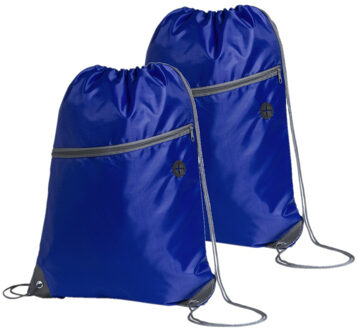 Sport gymtas/rugtas - 2x - blauw - 34 x 44 cm - polyester - met rijgkoord - Gymtasje - zwemtasje