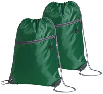 Sport gymtas/rugtas - 2x - groen - 34 x 44 cm - polyester - met rijgkoord - Gymtasje - zwemtasje