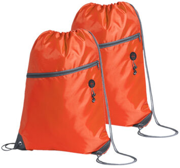 Sport gymtas/rugtas - 2x - oranje - 34 x 44 cm - polyester - met rijgkoord - Gymtasje - zwemtasje