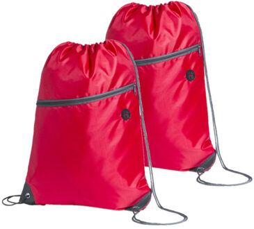 Sport gymtas/rugtas - 2x - rood - 34 x 44 cm - polyester - met rijgkoord - Gymtasje - zwemtasje