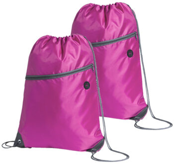 Sport gymtas/rugtas - 2x - roze - 34 x 44 cm - polyester - met rijgkoord - Gymtasje - zwemtasje