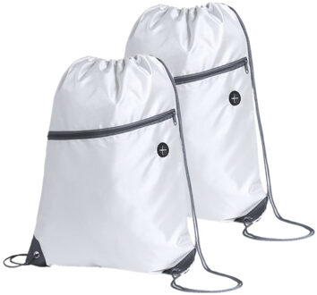 Sport gymtas/rugtas - 2x - wit - 34 x 44 cm - polyester - met rijgkoord - Gymtasje - zwemtasje