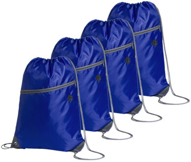 Sport gymtas/rugtas - 4x - blauw - 34 x 44 cm - polyester - met rijgkoord - Gymtasje - zwemtasje