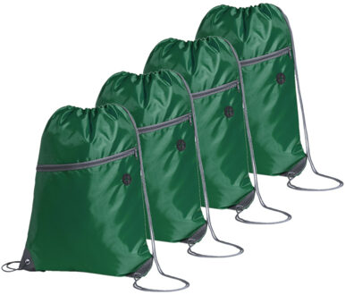 Sport gymtas/rugtas - 4x - groen - 34 x 44 cm - polyester - met rijgkoord - Gymtasje - zwemtasje