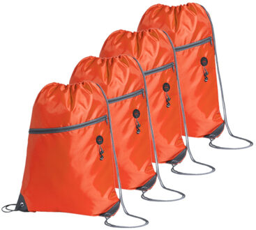 Sport gymtas/rugtas - 4x - oranje - 34 x 44 cm - polyester - met rijgkoord - Gymtasje - zwemtasje