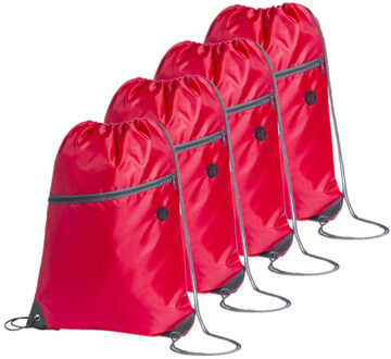 Sport gymtas/rugtas - 4x - rood - 34 x 44 cm - polyester - met rijgkoord - Gymtasje - zwemtasje