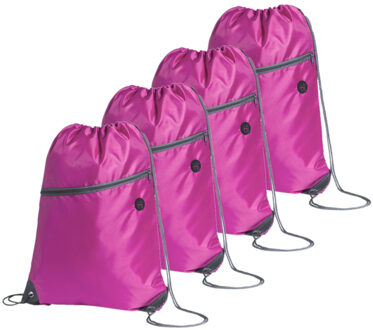 Sport gymtas/rugtas - 4x - roze - 34 x 44 cm - polyester - met rijgkoord - Gymtasje - zwemtasje