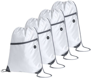 Sport gymtas/rugtas - 4x - wit - 34 x 44 cm - polyester - met rijgkoord - Gymtasje - zwemtasje