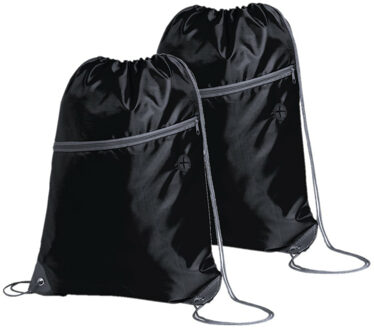 Sport gymtas/rugtas/draagtas - 2x - zwart met rijgkoord 34 x 44 cm van polyester